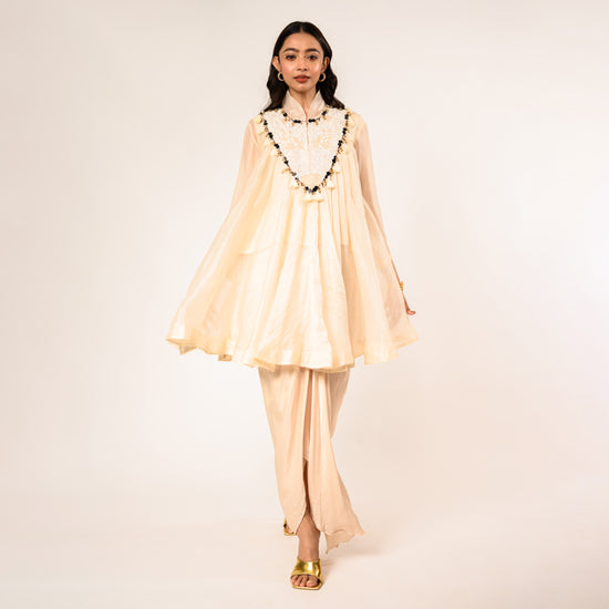 Zubeida Cream Chiffon and Organza Top with Satin Skirt