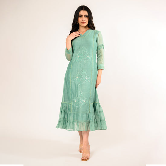 Mint Green Indo Chanderi Dress