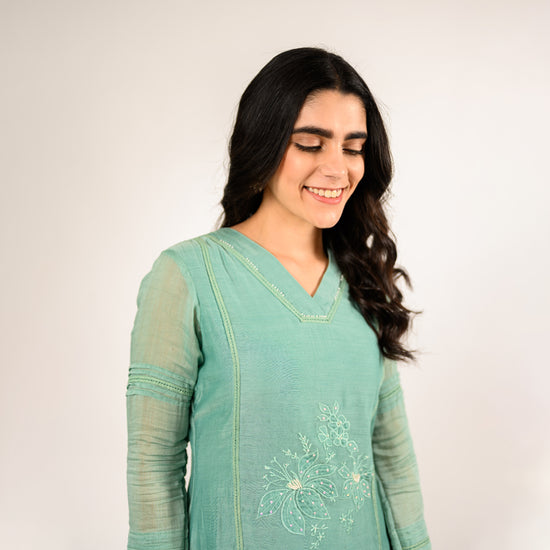 Mint Green Indo Chanderi Dress