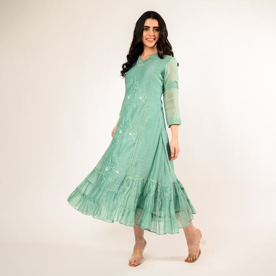 Mint Green Indo Chanderi Dress