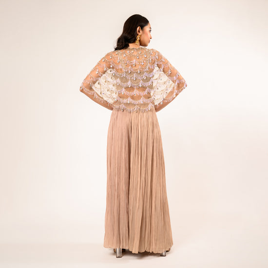 Beige Crop Top & Georgette Crushed Sharara