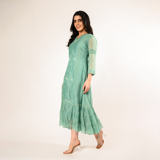 Mint Green Indo Chanderi Dress