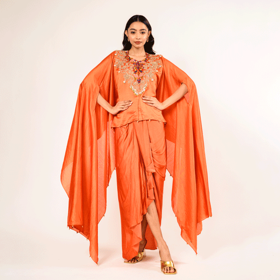 Terra Cotta Rust Beauty Chinia Silk Top and Satin Skirt