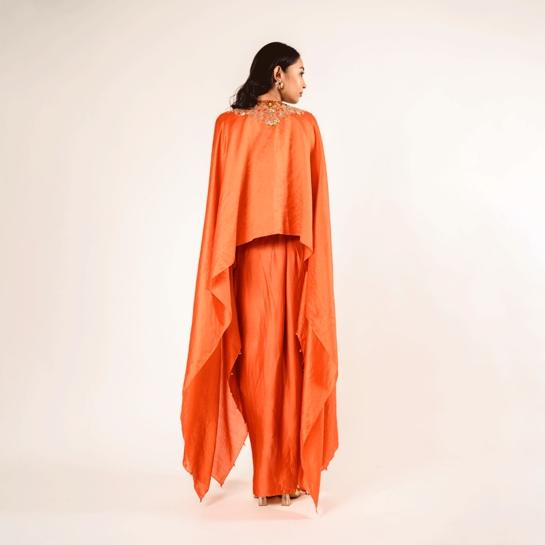 Terra Cotta Rust Beauty Chinia Silk Top and Satin Skirt