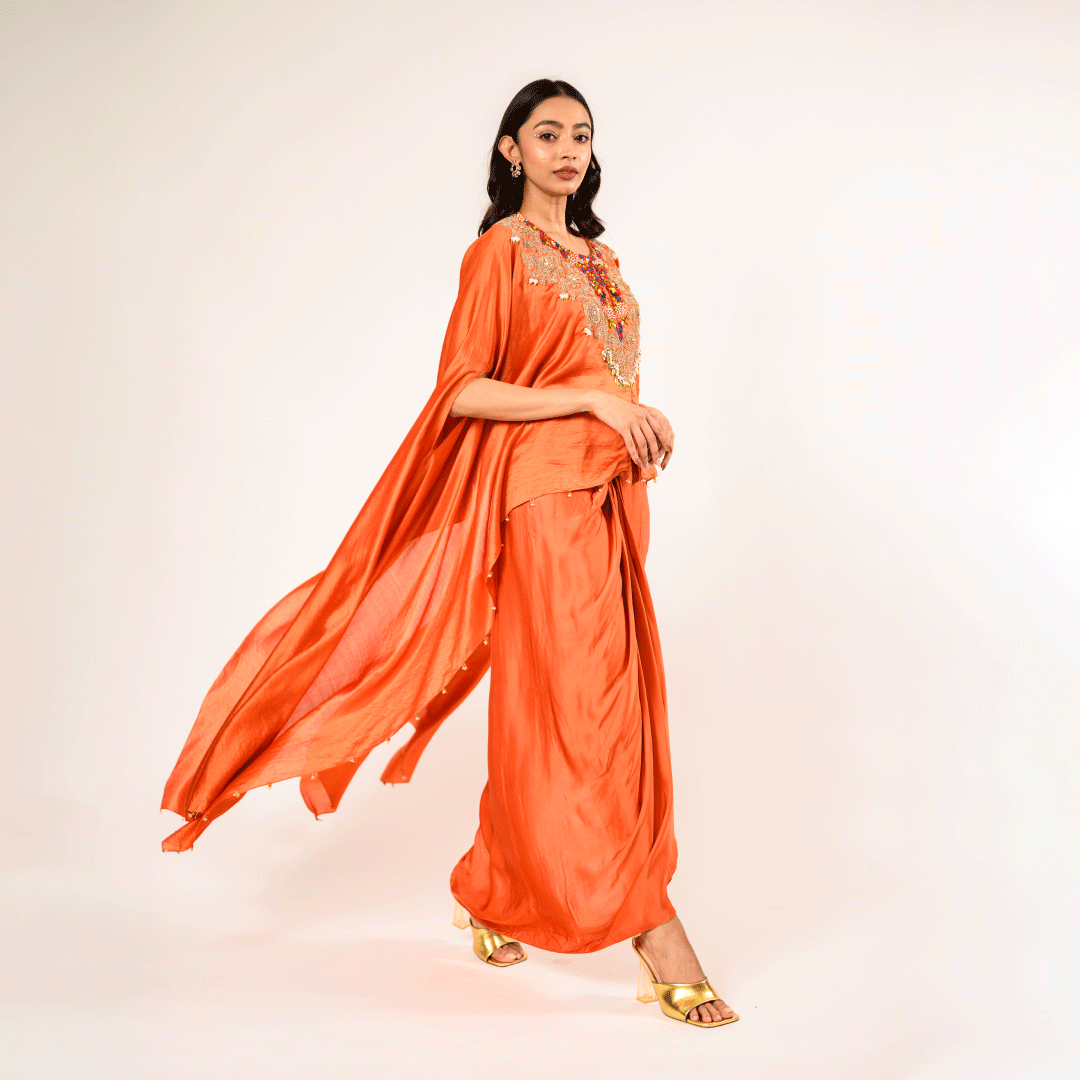 Terra Cotta Rust Beauty Chinia Silk Top and Satin Skirt