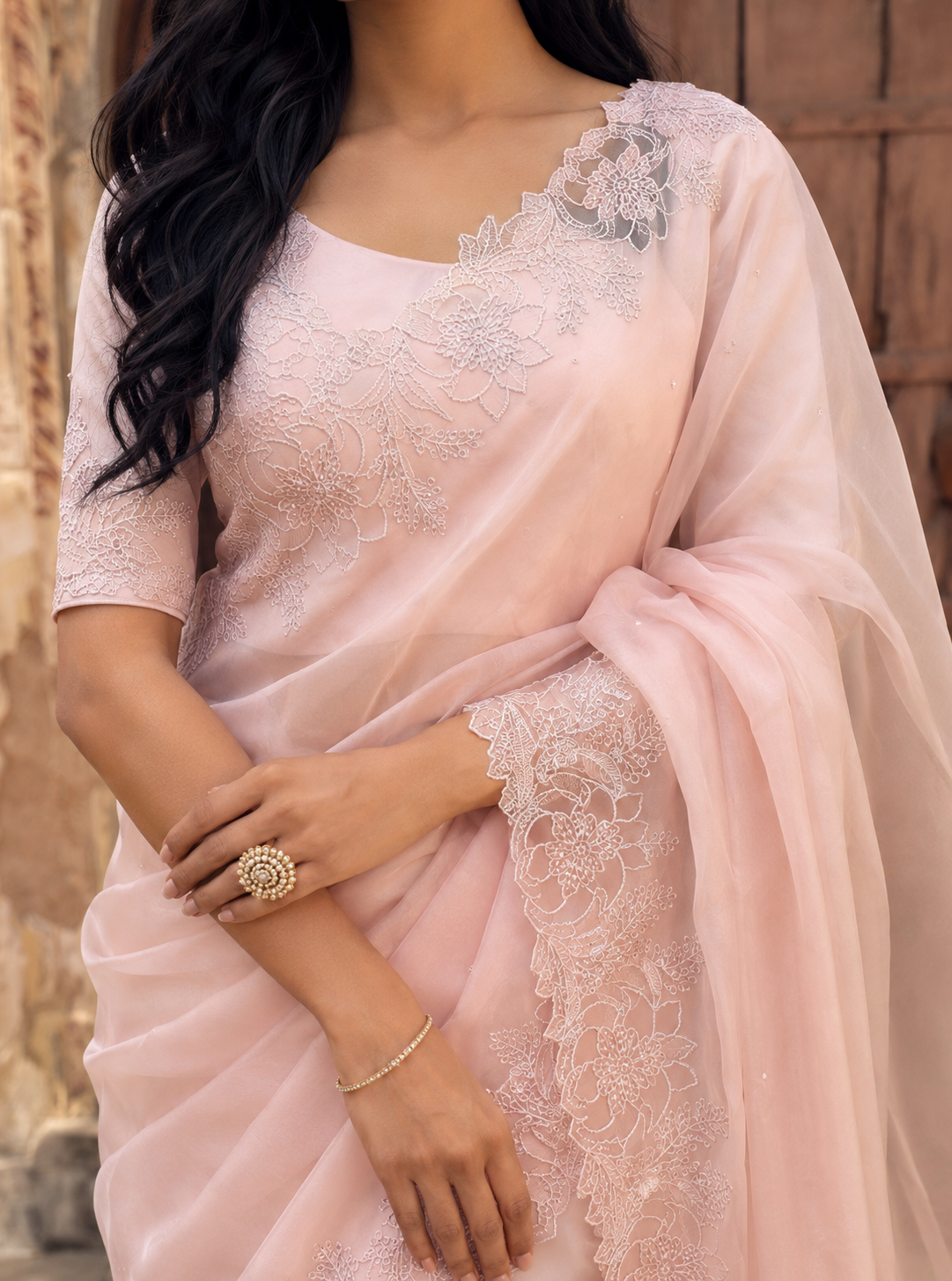 Light Pink Motiwork Saree