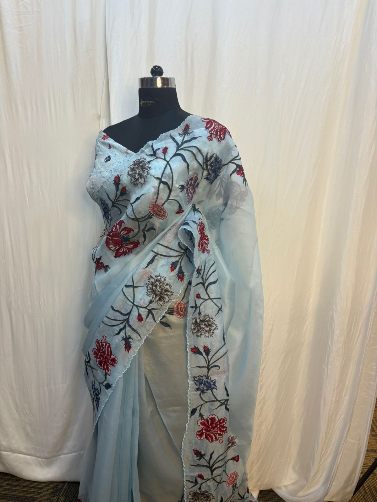 Powder Blue Floral Embroidered Saree