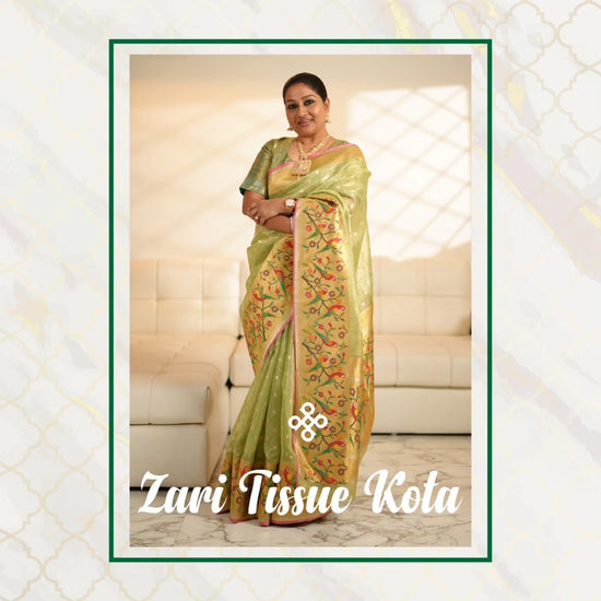 Rekhta Green and Gold Tissue Kota Saree