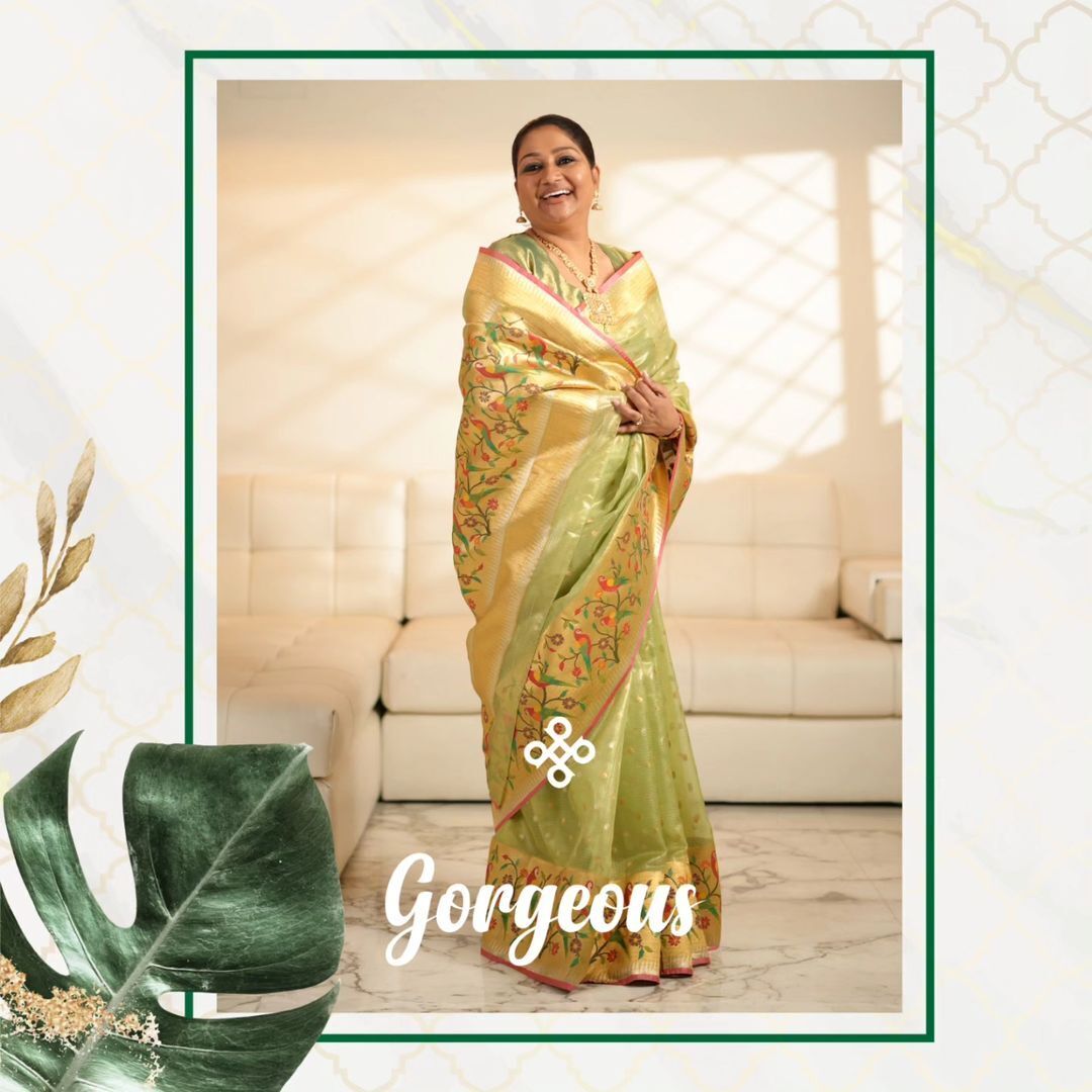 Rekhta Green and Gold Tissue Kota Saree