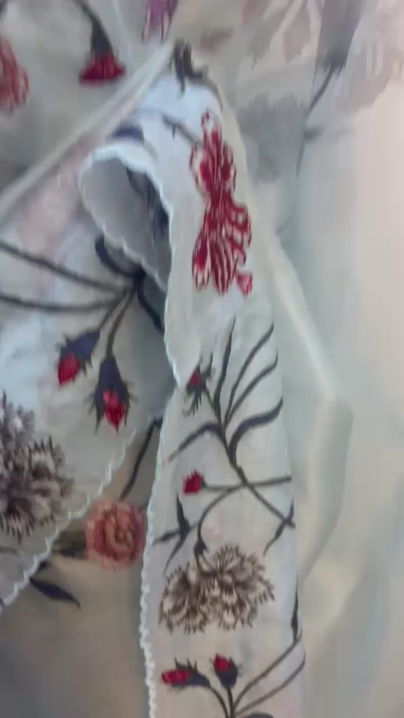 Load and play video in Gallery viewer, Powder Blue Floral Embroidered Saree
